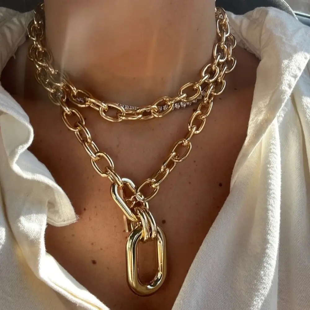 Zara Set Gold Double Interlock Oval Circle Link Chain Necklace NEW - Picture 4 of 16